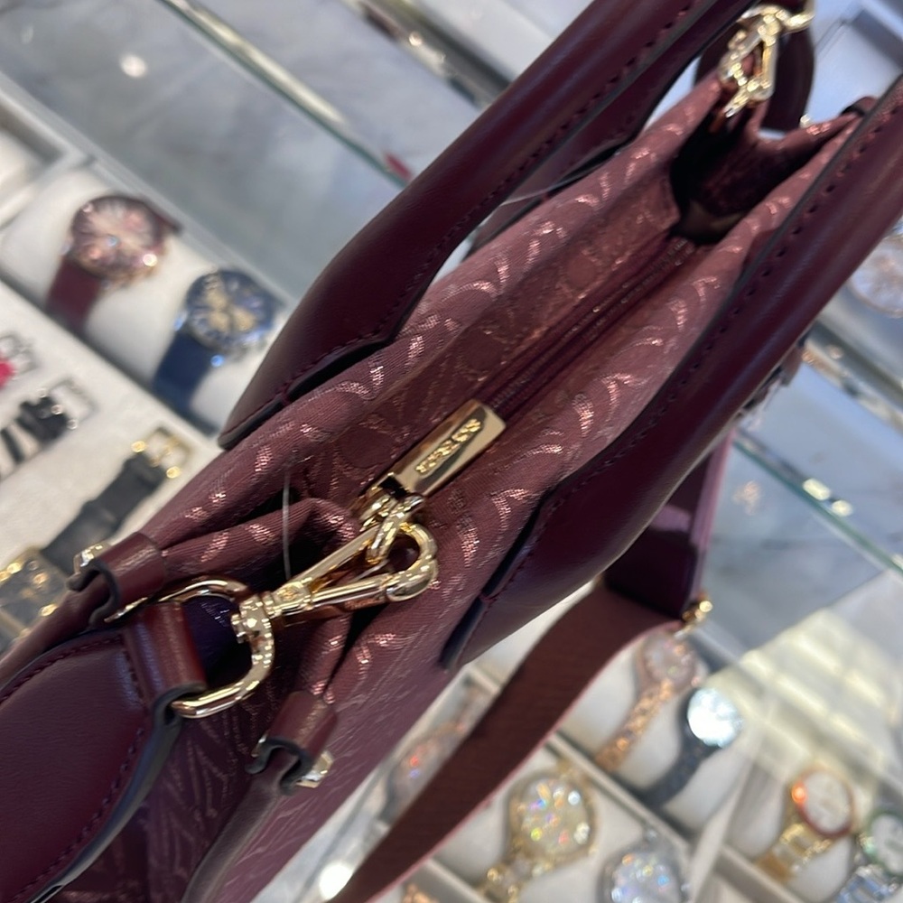 Michael Kors Mirella Small Metallic Logo Jacquard Crossbody Bag Oxblood Multi - Picture 16 of 16